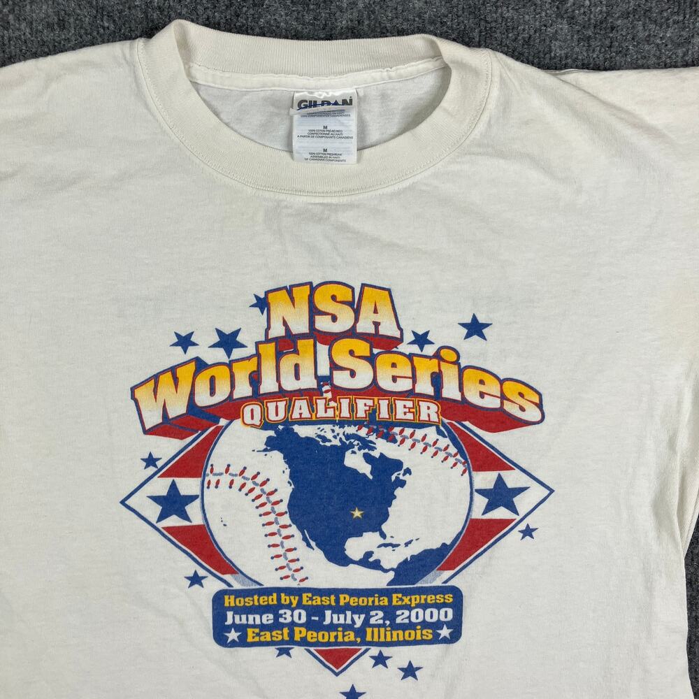 Gildan T-Shirt Mens Size M White NSA World Series Baseball 2000 Graphic Tee